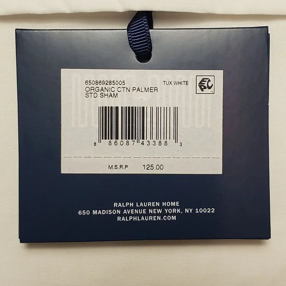 Ralph Lauren Home Palmer Percale Standard Sham Tux White Organic Cotton 20
